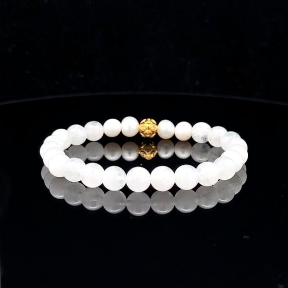 18K Gold Money Coin Ball Gemstones Birthstones Pearl Moonstone 6mm - Picture 3 of 6